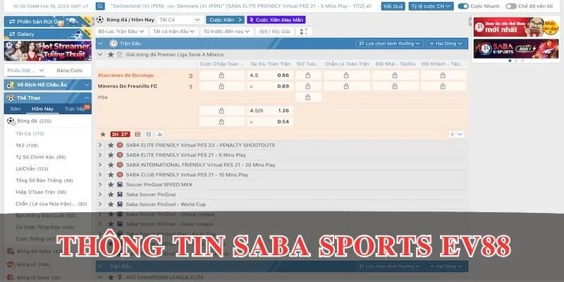 SABA Sports EV88 - Tẹt Ga Đặt Cược Thể Thao 2 Thông tin chung về sảnh SABA Sports EV88